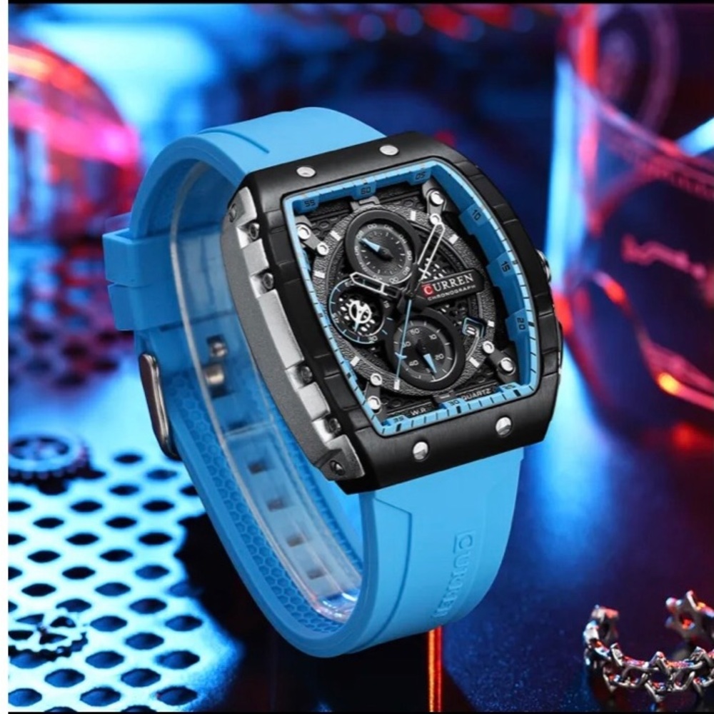 Men Rectangle Watch Brand Chronograph Wristwatch Big Case Sport Watches